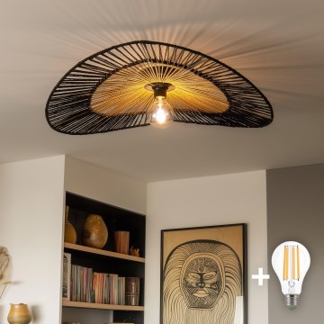 Brilagi - Lustră LED cu montaj aplicat CERIA BOHO, 1xE27/40W/230V, diametru 50 cm, negru/maro/stejar