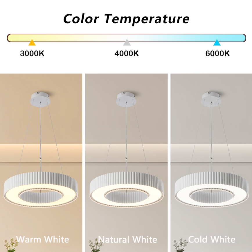 Brilagi - Lampă suspendată LED dimabilă pe cablu LUMIX, 48 W, 230 V, 3000–6000 K, alb, Ø 50 cm + telecomandă