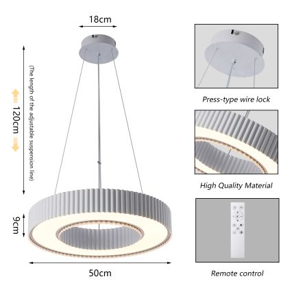Brilagi - Lampă suspendată LED dimabilă pe cablu LUMIX, 48 W, 230 V, 3000–6000 K, alb, Ø 50 cm + telecomandă
