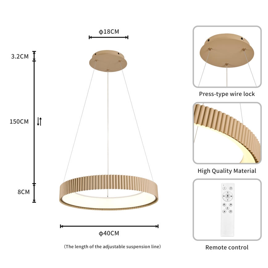 Brilagi - Lustra LED dimabilă suspendată pe cablu FALCON MODERN LED/30W/230V 3000-6500K 40 cm bej + telecomandă