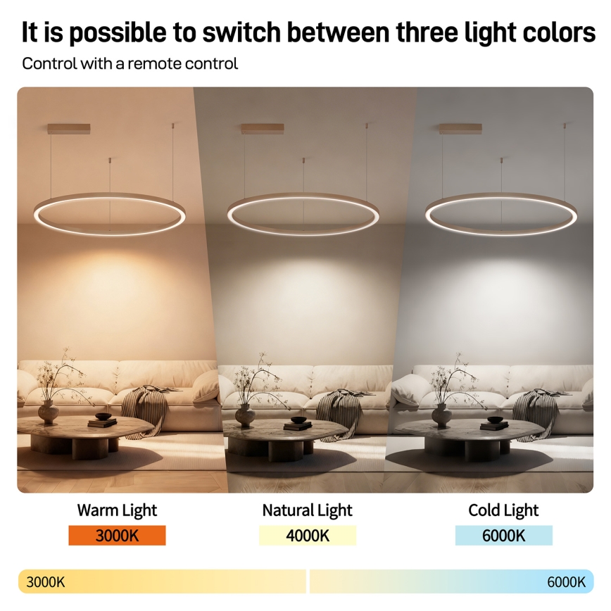 Brilagi - lustră LED dimabilă suspendată pe cablu PORTOFINO LED/60W/230V 3000-6000K diam. 80 cm bej + telecomandă