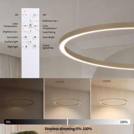 Brilagi - lustră LED dimabilă suspendată pe cablu PORTOFINO LED/60W/230V 3000-6000K diam. 80 cm bej + telecomandă