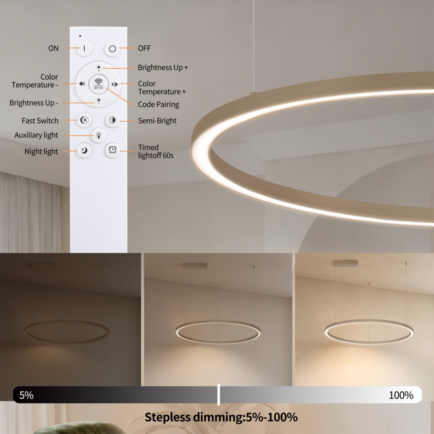 Brilagi - lustră LED dimabilă suspendată pe cablu PORTOFINO LED/60W/230V 3000-6000K diam. 80 cm bej + telecomandă
