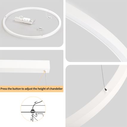 Brilagi - Lustru LED dimerizabil suspendat pe cablu PORTOFINO LED/60W/230V 3000-6000K Ø 80 cm alb + telecomandă