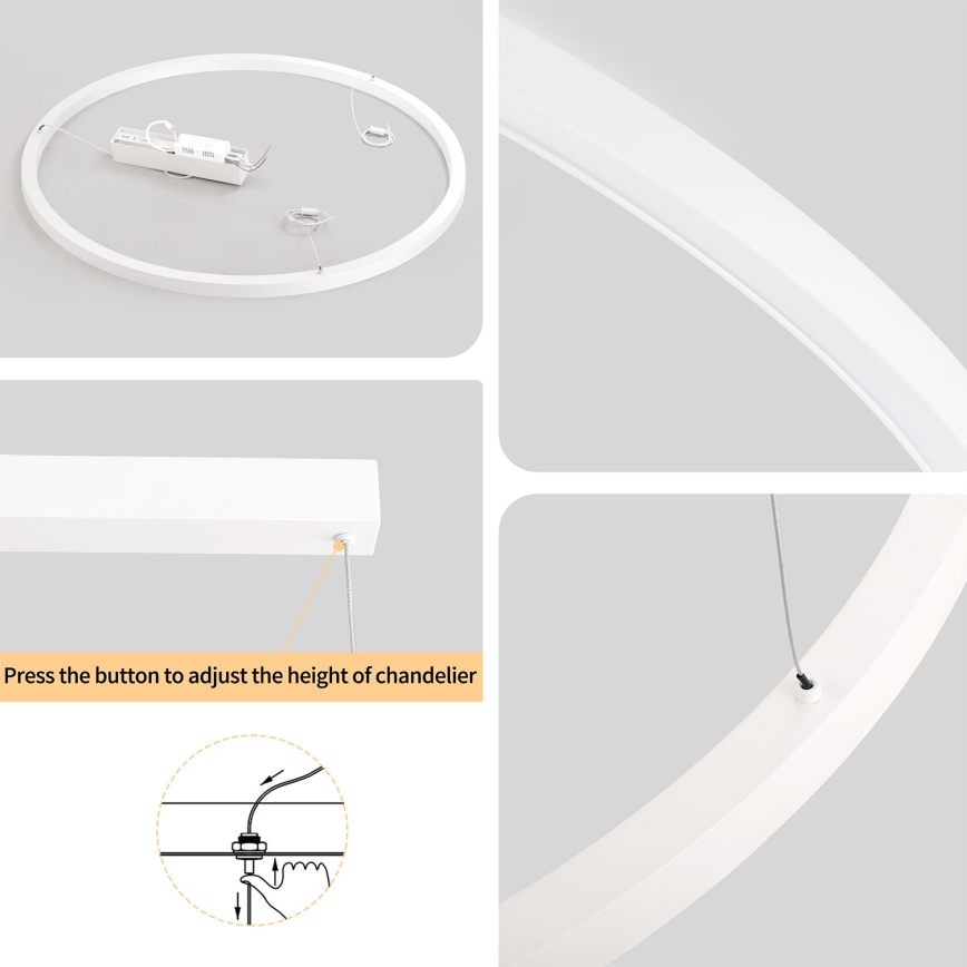 Brilagi - Lustru LED dimerizabil suspendat pe cablu PORTOFINO LED/60W/230V 3000-6000K Ø 80 cm alb + telecomandă