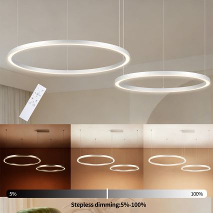 Brilagi - Lustru LED reglabil pe cablu PORTOFINO LED/98W/230V 3000-6000K argintiu + telecomandă