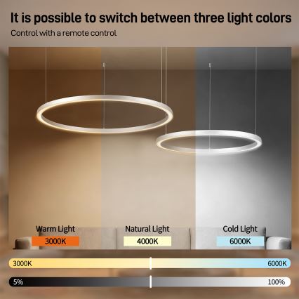 Brilagi - Lustru LED reglabil pe cablu PORTOFINO LED/98W/230V 3000-6000K argintiu + telecomandă