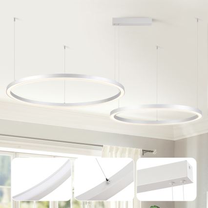 Brilagi - Lustru LED reglabil pe cablu PORTOFINO LED/98W/230V 3000-6000K argintiu + telecomandă