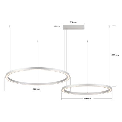 Brilagi - Lustru LED reglabil pe cablu PORTOFINO LED/98W/230V 3000-6000K argintiu + telecomandă