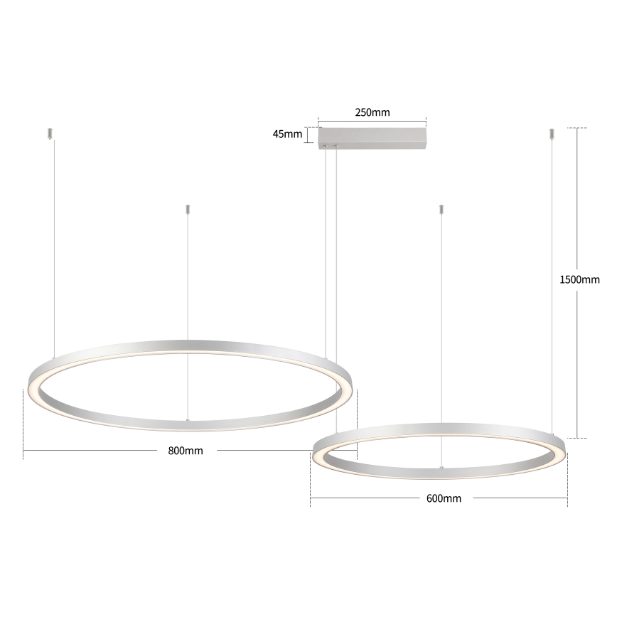 Brilagi - Lustru LED reglabil pe cablu PORTOFINO LED/98W/230V 3000-6000K argintiu + telecomandă