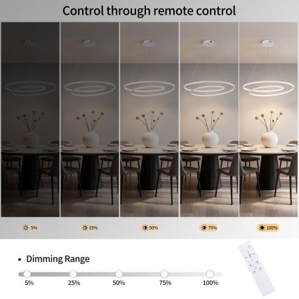 Brilagi - Lustru suspendat dimmabil TWISTER LED, 75 W, 230 V, 3000–6000 K, Ø70 cm, alb, cu telecomandă