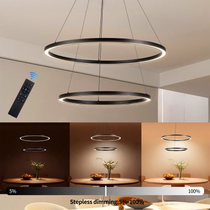 Brilagi - Lustru LED dimmabil suspendat pe cablu PORTOFINO LED/98W/230V 3000-6000K, diam. 80 cm, negru + telecomandă
