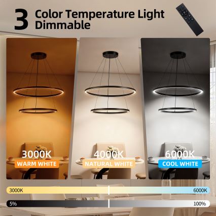Brilagi - Lustru LED dimmabil suspendat pe cablu PORTOFINO LED/98W/230V 3000-6000K, diam. 80 cm, negru + telecomandă