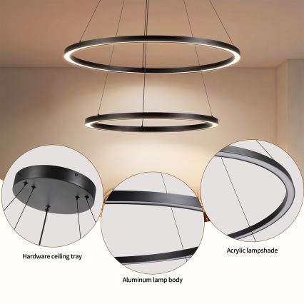 Brilagi - Lustru LED dimmabil suspendat pe cablu PORTOFINO LED/98W/230V 3000-6000K, diam. 80 cm, negru + telecomandă
