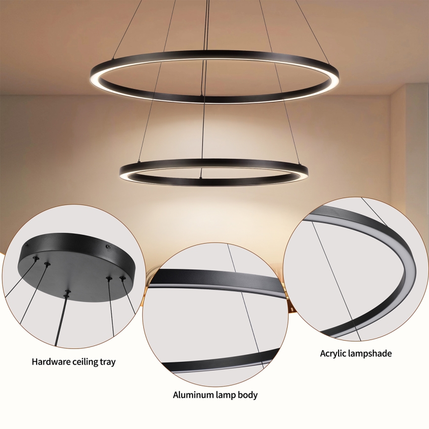 Brilagi - Lustru LED dimmabil suspendat pe cablu PORTOFINO LED/98W/230V 3000-6000K, diam. 80 cm, negru + telecomandă