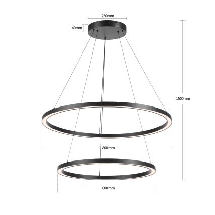Brilagi - Lustru LED dimmabil suspendat pe cablu PORTOFINO LED/98W/230V 3000-6000K, diam. 80 cm, negru + telecomandă