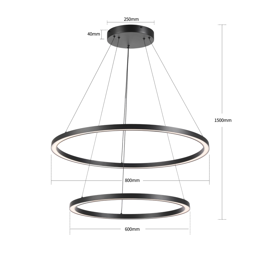 Brilagi - Lustru LED dimmabil suspendat pe cablu PORTOFINO LED/98W/230V 3000-6000K, diam. 80 cm, negru + telecomandă