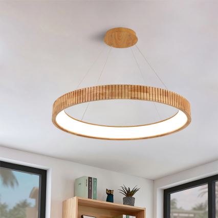 Brilagi - Lustru suspendat pe cablu FALCON WOOD MODERN, LED 60W, 230V, 3000/4000/6000K, Ø 80 cm, lemn