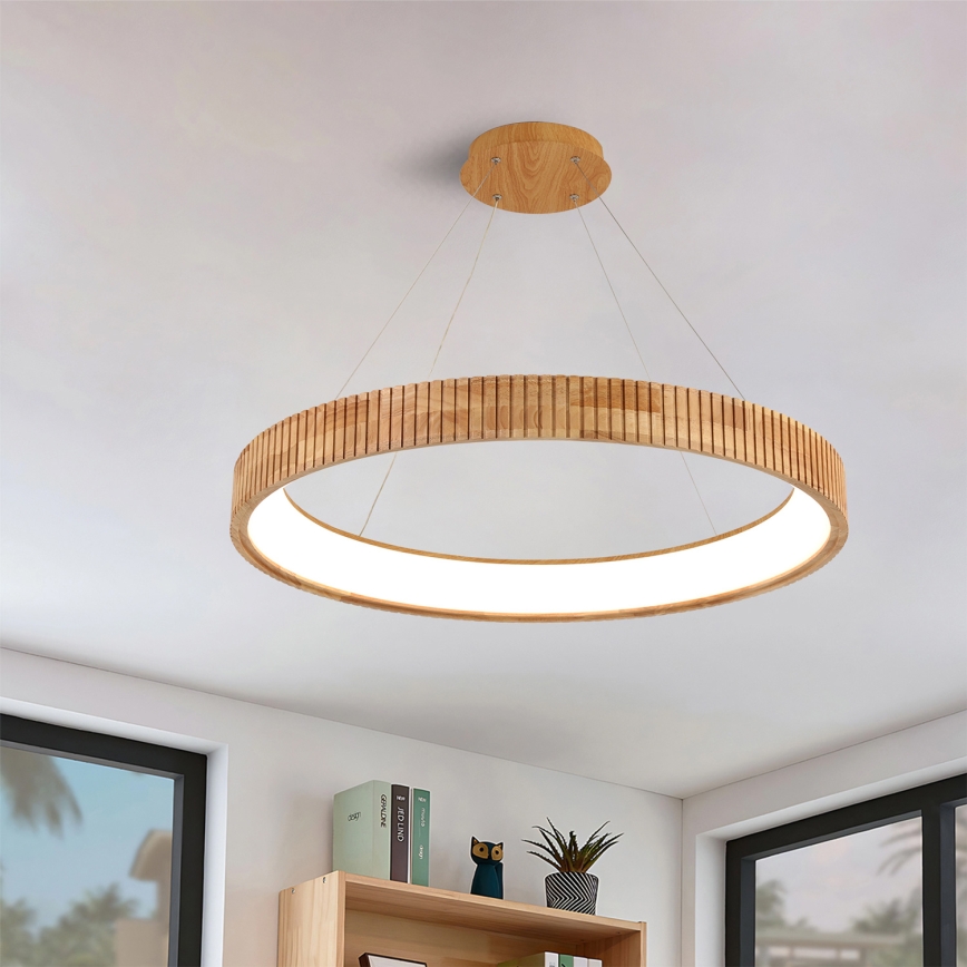 Brilagi - Lustru suspendat pe cablu FALCON WOOD MODERN, LED 60W, 230V, 3000/4000/6000K, Ø 80 cm, lemn