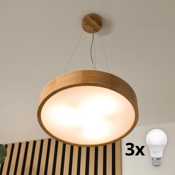 Brilagi - Lustră LED pe cablu CARVALHO 3xE27/15W/230V, stejar, diam. 47,5 cm