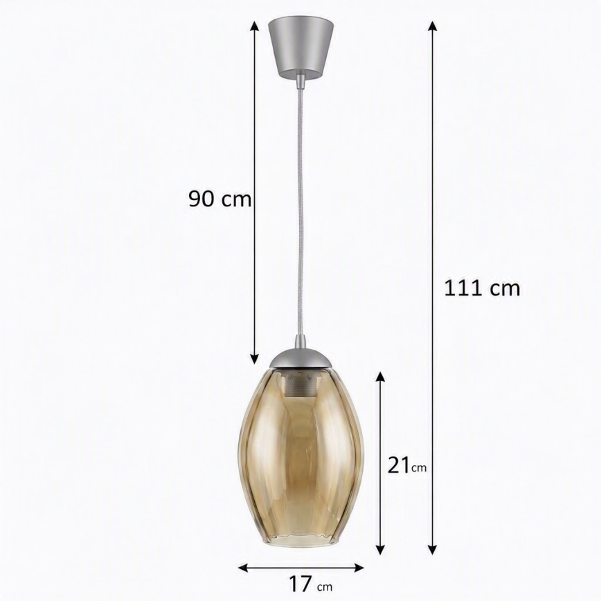 BRILAGI - Lampă suspendată LED pe cablu RETRO GLASS 1xE27/60W/230V Ø 17 cm argintiu/bej fumuriu