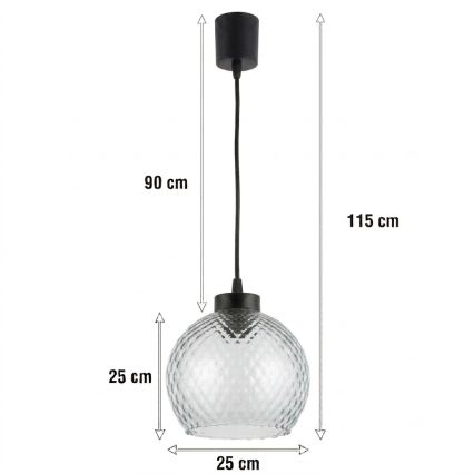 Brilagi - Lustră LED suspendată pe cablu RETRO GLASS 1xE27/60W/230V diam. 25 cm negru/gri fumuriu