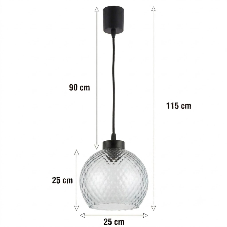 Brilagi - Lustră LED suspendată pe cablu RETRO GLASS 1xE27/60W/230V diam. 25 cm negru/gri fumuriu