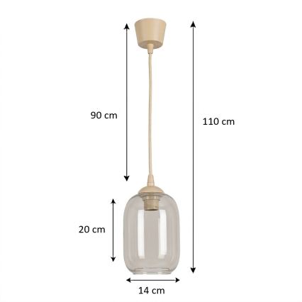 BRILAGI - Lustră LED suspendată pe cablu RETRO GLASS 1xE27/60W/230V Ø 14 cm bej/gri fumuriu