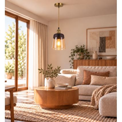 BRILAGI - Lustră LED pe cablu RETRO GLASS 1xE27/60W/230V diam. 15,5 cm auriu/bej fumuriu