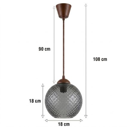 Brilagi - Lustră LED pe cablu RETRO GLASS 1xE27/60W/230V Ø 18 cm, maro/gri fumuriu