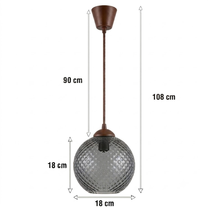 Brilagi - Lustră LED pe cablu RETRO GLASS 1xE27/60W/230V Ø 18 cm, maro/gri fumuriu