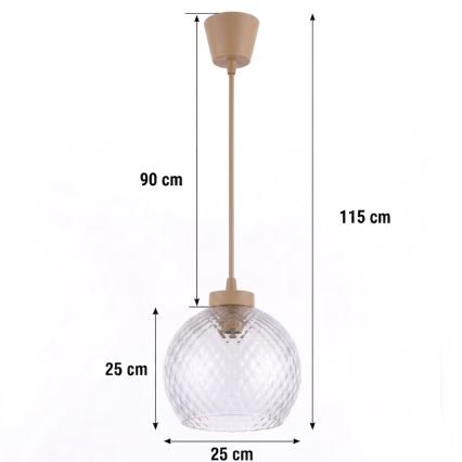 Brilagi - Lustră LED suspendată pe cablu RETRO GLASS 1xE27/60W/230V, diametru 25 cm, bej/gri fumuriu