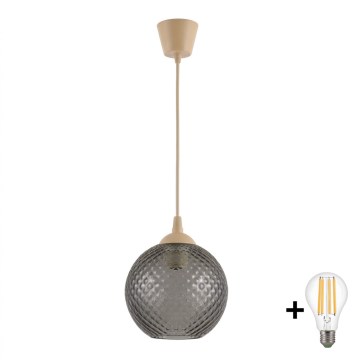 Brilagi - Lustră LED pe cablu RETRO GLASS 1xE27/60W/230V diam. 18 cm bej/gri fumuriu