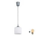 BRILAGI - Lustră LED pe cablu RETRO GLASS 1xE27/60W/230V, Ø 10 cm, argintiu/alb