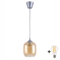 Brilagi - Lustră LED pe cablu RETRO GLASS 1xE27/60W/230V Ø 14 cm argintiu/maro fumuriu