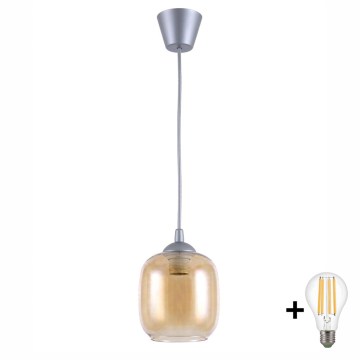 Brilagi - Lustră LED pe cablu RETRO GLASS 1xE27/60W/230V Ø 14 cm argintiu/maro fumuriu