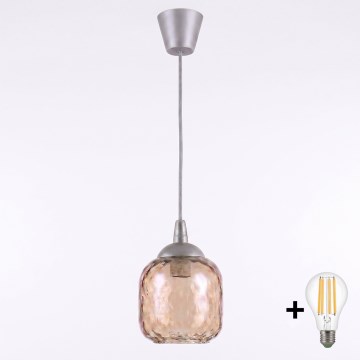Brilagi - Lustră LED pe cablu RETRO GLASS 1xE27/60W/230V Ø 14 cm argintiu/maro fumuriu