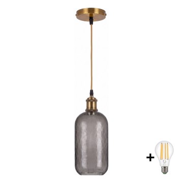 BRILAGI - Lustră LED pe cablu RETRO GLASS 1xE27/60W/230V Ø 14 cm auriu/gri fumuriu