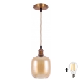 BRILAGI - Lustră LED pe cablu RETRO GLASS 1xE27/60W/230V Ø 14 cm auriu/maro fumuriu