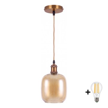 BRILAGI - Lustră LED pe cablu RETRO GLASS 1xE27/60W/230V Ø 14 cm auriu/maro fumuriu