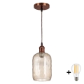 Brilagi - Lustră LED pe cablu RETRO GLASS 1xE27/60W/230V Ø 14 cm cupru/maro fumuriu