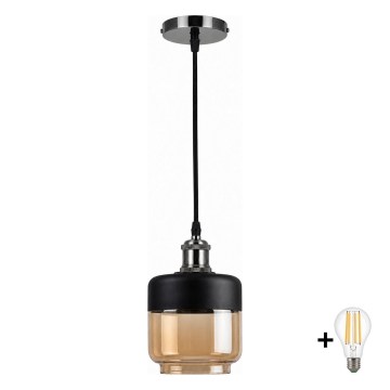 BRILAGI - Lustră LED pe cablu RETRO GLASS 1xE27/60W/230V Ø 14 cm negru/bej fumuriu