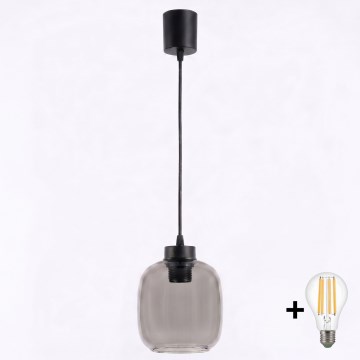 Brilagi - Lustră LED pe cablu RETRO GLASS 1xE27/60W/230V Ø 14 cm negru/gri fumuriu