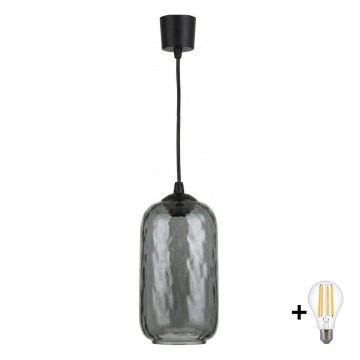 BRILAGI - Lustră LED pe cablu RETRO GLASS 1xE27/60W/230V Ø 14 cm negru/gri fumuriu
