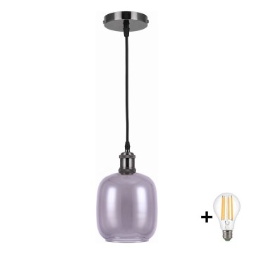 BRILAGI - Lustră LED pe cablu RETRO GLASS 1xE27/60W/230V Ø 14 cm negru/gri fumuriu