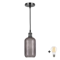 BRILAGI - Lustră LED pe cablu RETRO GLASS 1xE27/60W/230V Ø 14 cm negru/gri fumuriu