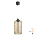 BRILAGI - Lustră LED pe cablu RETRO GLASS 1xE27/60W/230V Ø 14 cm negru/maro fumuriu