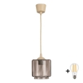 Brilagi - Lustră LED pe cablu RETRO GLASS 1xE27/60W/230V Ø 15 cm bej / bej fumuriu