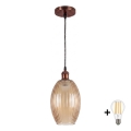 Brilagi - Lustră LED pe cablu RETRO GLASS 1xE27/60W/230V Ø 17 cm alb/bej-fumuriu