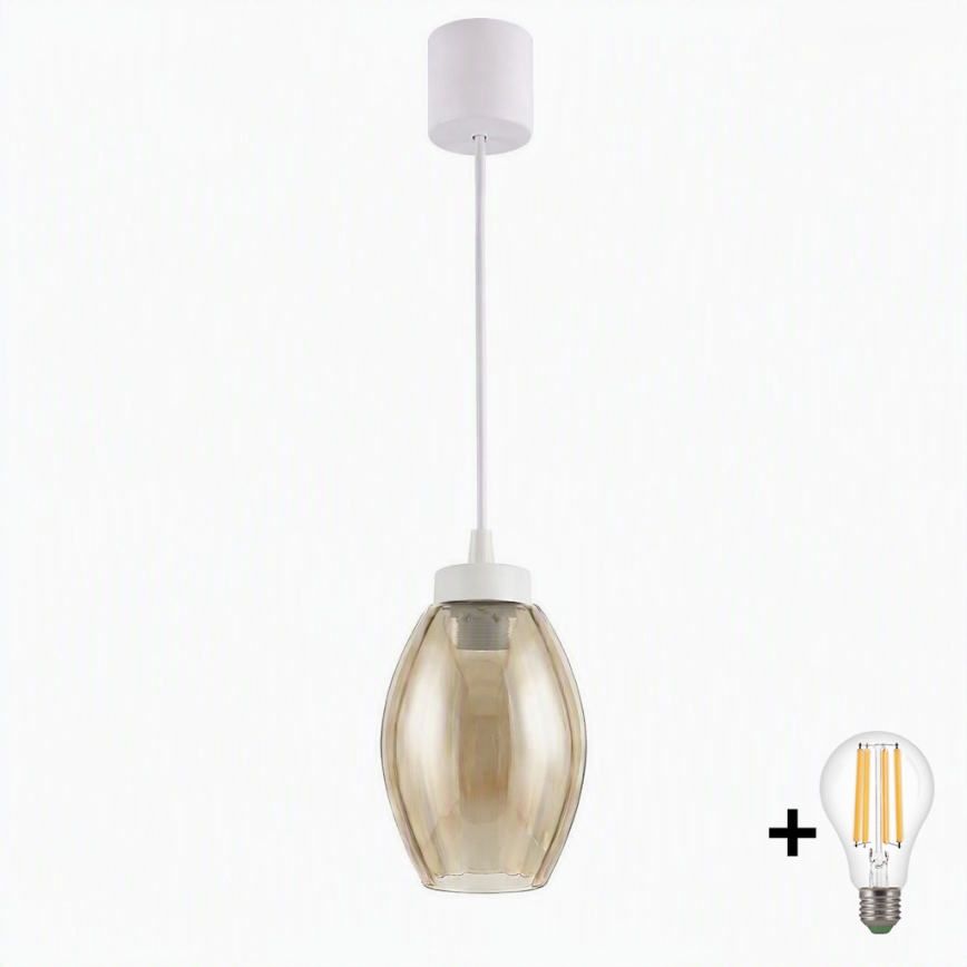 Brilagi - Lustră LED pe cablu RETRO GLASS 1xE27/60W/230V Ø 17 cm alb/bej-fumuriu